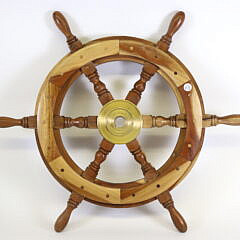 Vintage Teak and Brass Nautical Ship’s Wheel