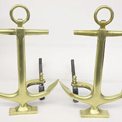 Pair of Vintage Brass Nautical Anchor Andirons
