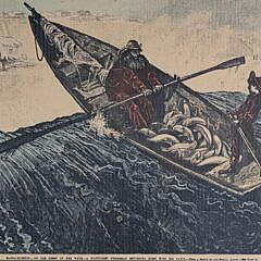 Rare Antique 19th C. Handcolored Nantucket Fisherman Engraving Illustration