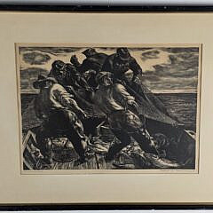 Robert Von Neumann Hauling The Nets Etching, circa 1950