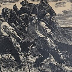 Robert Von Neumann Hauling The Nets Etching, circa 1950
