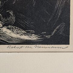 Robert Von Neumann Hauling The Nets Etching, circa 1950