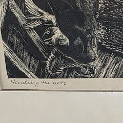Robert Von Neumann Hauling The Nets Etching, circa 1950