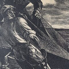 Robert Von Neumann Hauling The Nets Etching, circa 1950