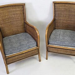 Pair of Custom Bamboo Rattan Woven Easy Chairs, 20th century