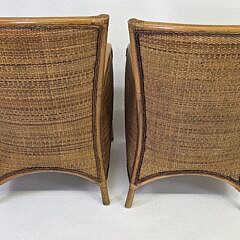 Pair of Custom Bamboo Rattan Woven Easy Chairs, 20th century