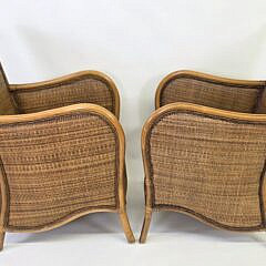 Pair of Custom Bamboo Rattan Woven Easy Chairs, 20th century