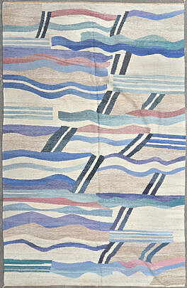 Modern Blue and White Hand Loomed Wool Carpet