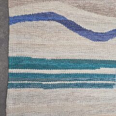 Signed Margaretta Nettles Modern Blue, White and Multicolored Hand Loomed Wool Carpet