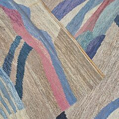 Signed Margaretta Nettles Modern Blue, White and Multicolored Hand Loomed Wool Carpet
