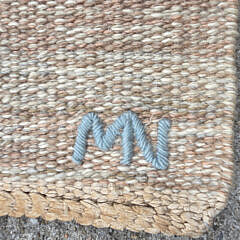 Signed Margaretta Nettles Modern Blue, White and Multicolored Hand Loomed Wool Carpet