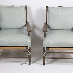 Pair of Chaddock Ivy Lounge Chairs with a Woven Rush Seat and Tie-on Cushions