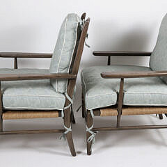 Pair of “Chaddock Ivy” Style Lounge Chairs with a Woven Rush Seats and Tie-on Cushions