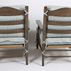 Pair of “Chaddock Ivy” Style Lounge Chairs with a Woven Rush Seats and Tie-on Cushions