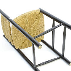 Three Black Painted Faux Bamboo Rush Seat Stools