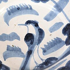 Delft Blue and White Bird and Foliage Decorated Shallow Bowl, 19th Century
