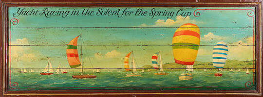 Vintage Oil on Panel "Yacht Racing in the Solent for the Spring Cup"