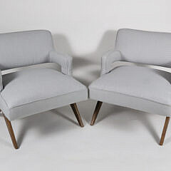 Pair of Continental Upholstered and Walnut Open Armchairs