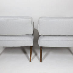 Pair of Contemporay Mid-Century Style Upholstered Walnut Open Armchairs