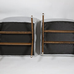 Pair of Contemporay Mid-Century Style Upholstered Walnut Open Armchairs