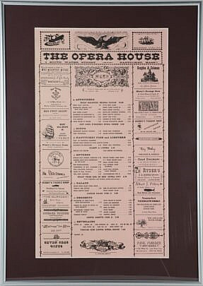 Framed and Matted Opera House Menu circa 1969