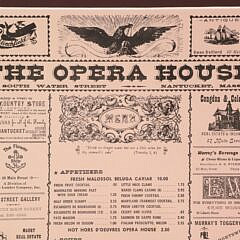 Framed and Matted Nantucket Opera House Restaurant Menu, circa 1969