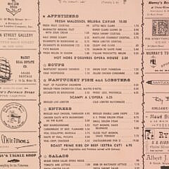 Framed and Matted Nantucket Opera House Restaurant Menu, circa 1969