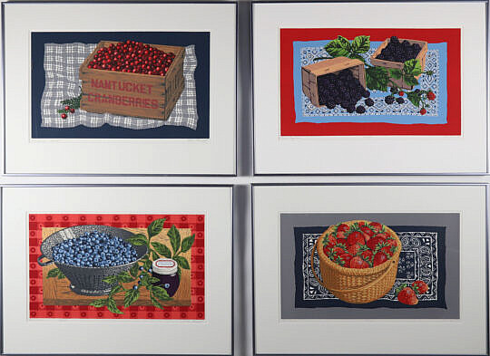 Set of Four Donn Russell Limited Edition Silkscreens, "Black Raspberries", "Strawberries", "Blueberries" and "Cranberries"