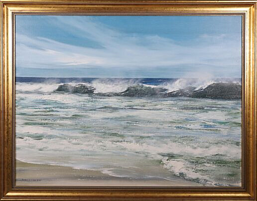 Barbara Crocker Oil on Canvas "Blue and Merry" Circa 1986