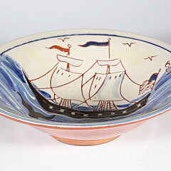 Turtlecreek Potters Redware Ceramic Whale Bowl Decorated by Sandy D.