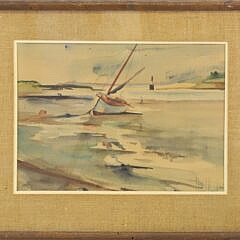 Robert Perrin Watercolor, "Sailboat at Rest"