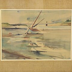 C. Robert Perrin Watercolor on Paper “Sailboat at Rest”