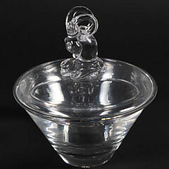 Signed Steuben Clear Crystal Rams Head Dish
