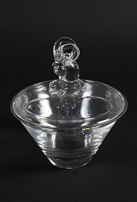 Signed Steuben Clear Crystal Rams Head Dish
