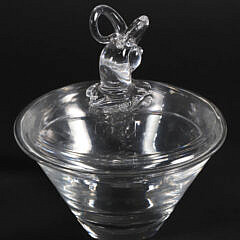 Signed Steuben Clear Crystal Rams Head Candy Dish Designed in 1943
