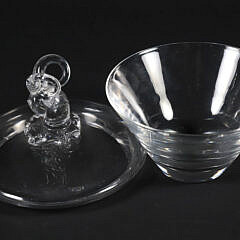 Signed Steuben Clear Crystal Rams Head Candy Dish Designed in 1943