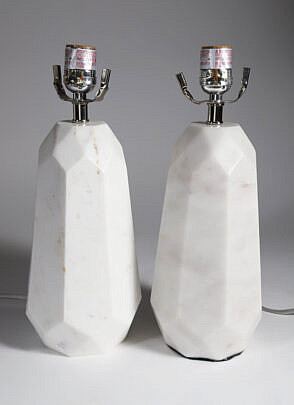 Pair of White Marble Lamps 
