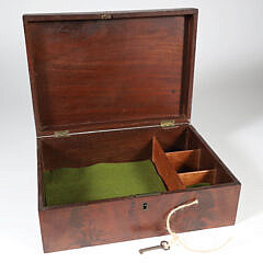 Mahogany Lift Top Jewelry Box with Various Interior Compartments, 19th Century