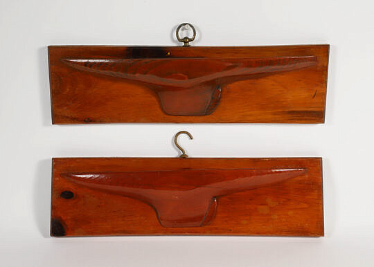 Pair of Vintage Stained Pine Half Hulls on Planks