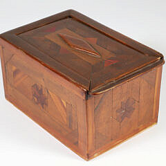 Folk Art Multi-wood Inlaid Slide Top Box, 19th Century