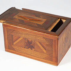 Folk Art Multi-wood Inlaid Slide Top Box, 19th Century