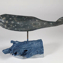 John Schmidt Folk Art Carved Gray Whale on Stand