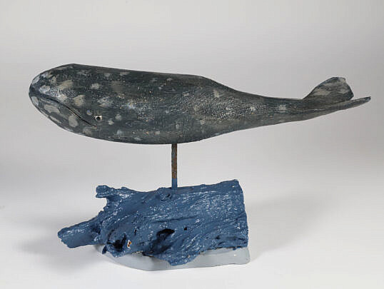 John Schmidt Folk Art Carved Gray Whale on Stand