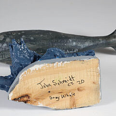 John Schmidt Folk Art Carved Gray Whale on Stand