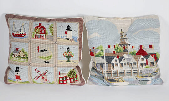Two Erica Wilson Needlepoint Nantucket Pillows