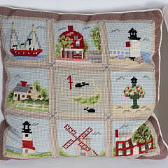 Two Erica Wilson Needlepoint Nantucket Pillows