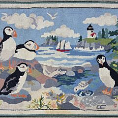 Claire Murray Hooked Rug "Puffins and Curtis Island Light"