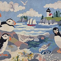Claire Murray Hooked Rug “Puffins and Curtis Island Light”