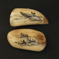 Two Mammoth Ivory Eskimo Scrimshaw Teeth