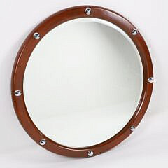 Round Teak Wood Mirror with Half Round Spheres